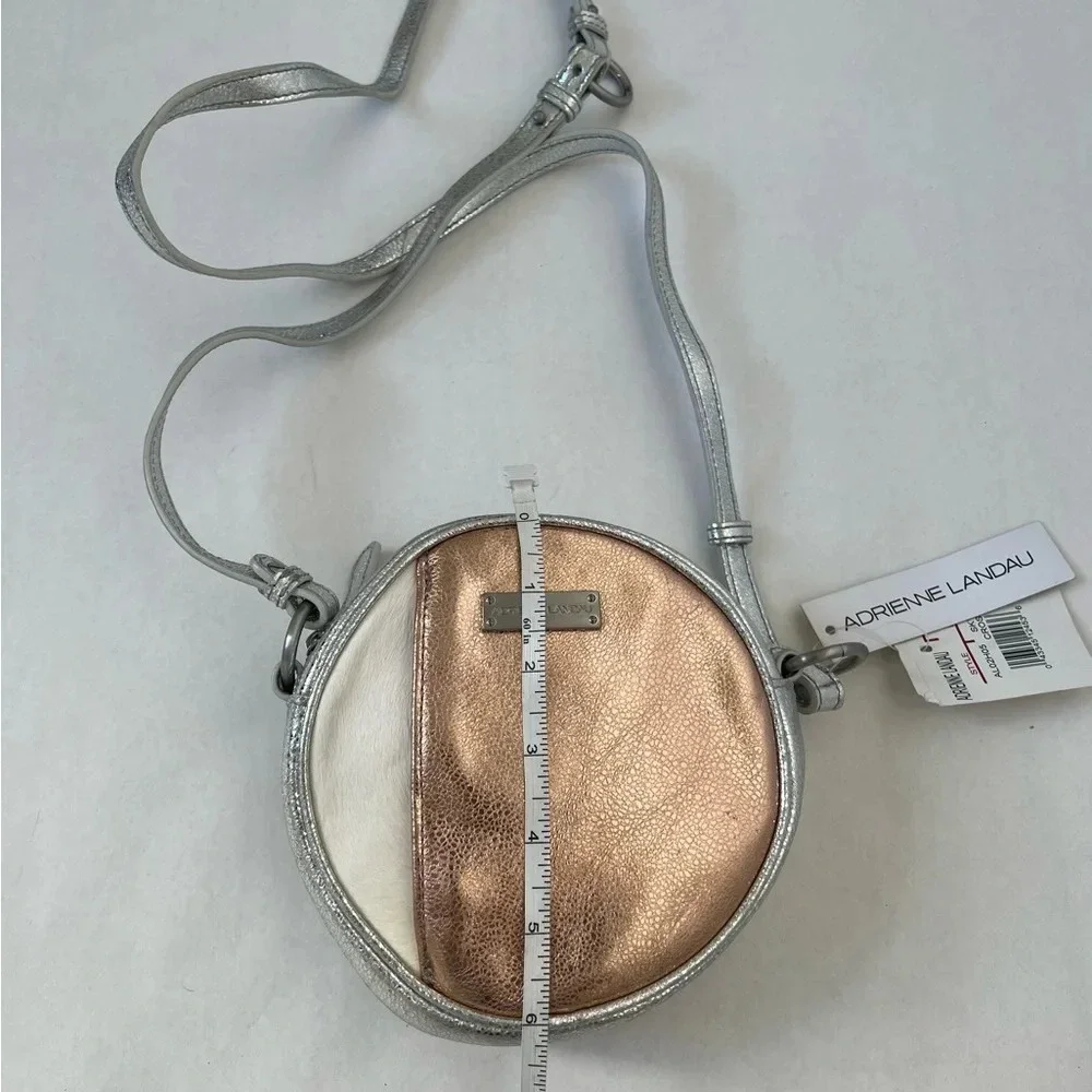 ADRIENNE LANDAU Round zipper Cross Body Silver Rose Gold Pony Shoulder Bag Purse